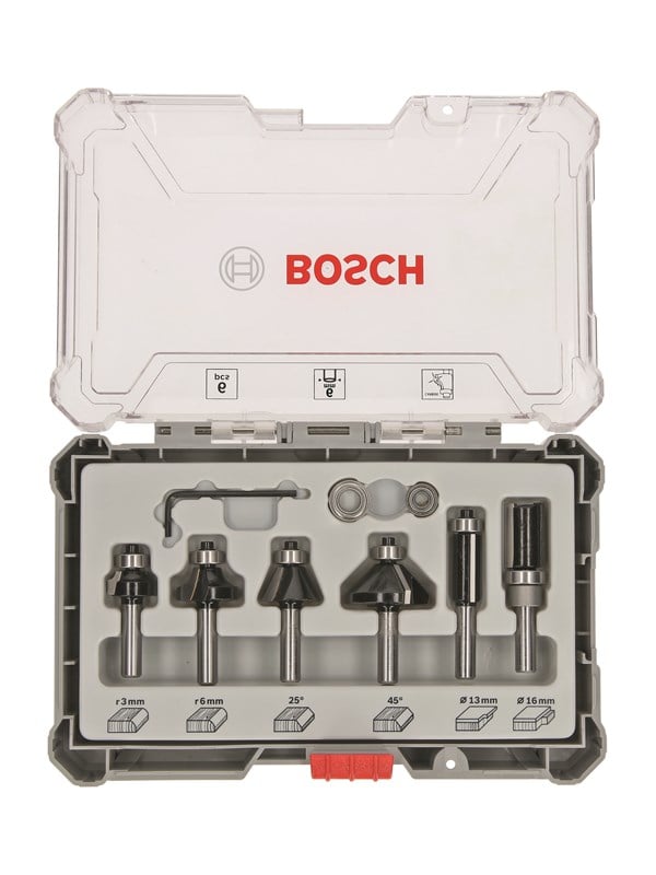 Bosch Jyrsinteräsarja, 6 kpl, tasaukseen ja reunaukseen, 6 mm:n kara
