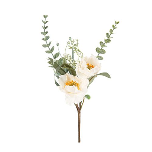 Kukkakimppu - Valkoiset unikot ja lehdet, 33cm